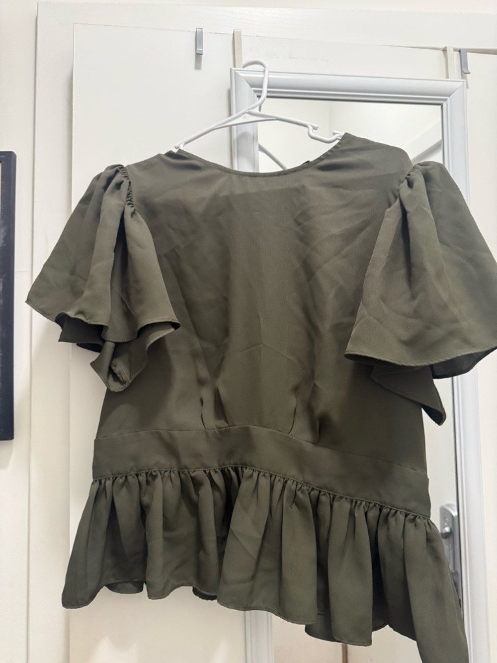 Olive Green Ruffle Sleeve Top
